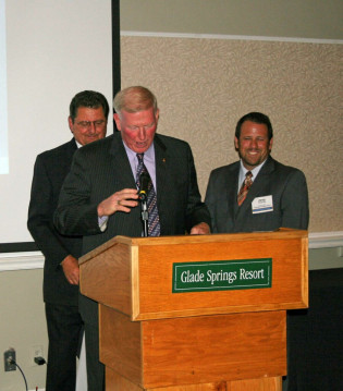 Hall of Fame Induction Ceremony: Capt. Jon McBride, 2014 Inductee (Tom Cochran, left; Jerry Brienza, right)